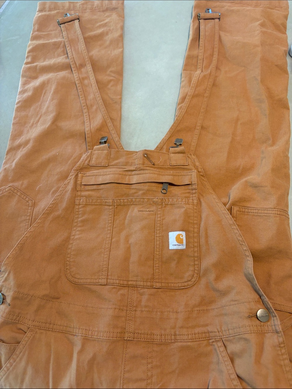 Carhartt Tan Duck Canvas Bib Overalls with Pocket Patch - Picture 3 of 4